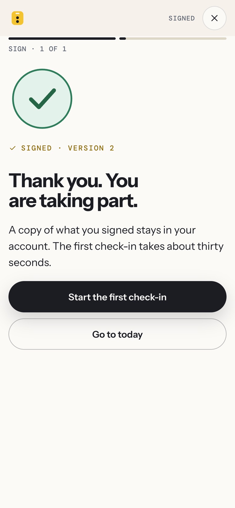 Signed, version 2: a confirmation that a copy stays in the owner’s account.
